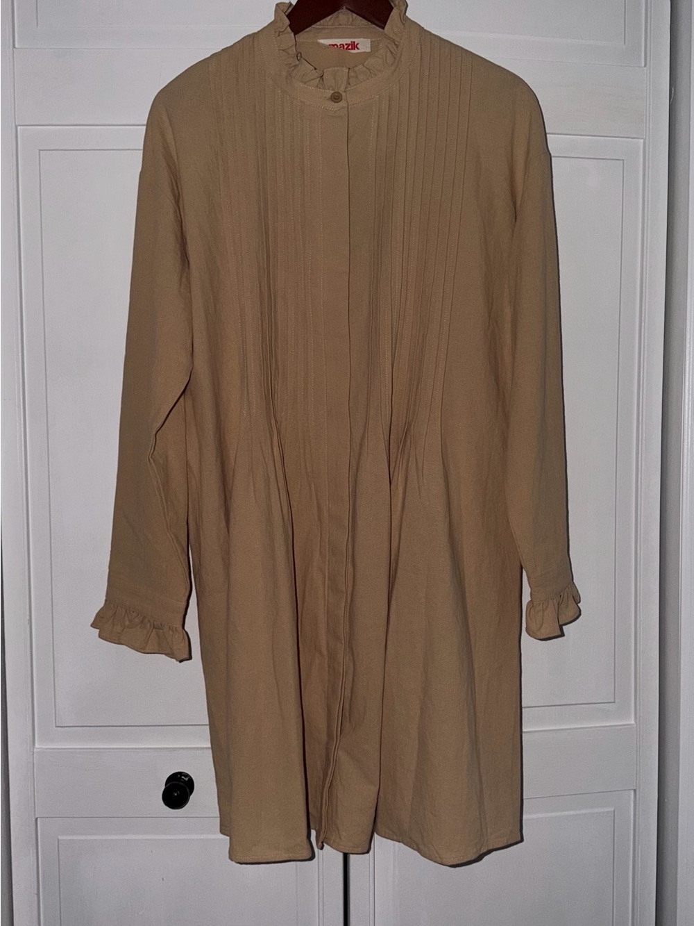 Mazik Ruffled Collar Longline Dress  in Tan
